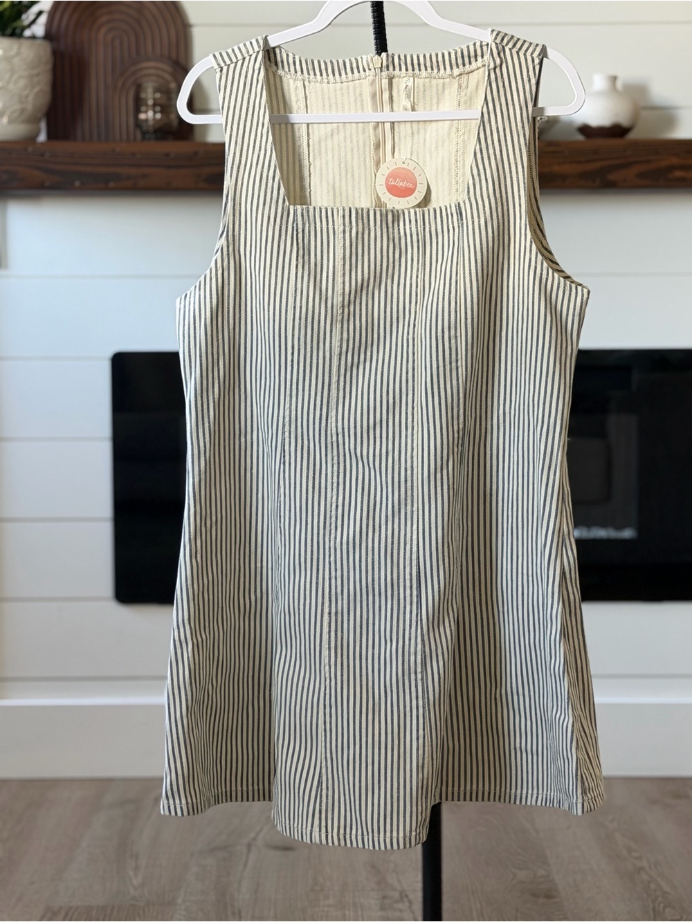 Rylee + Cru Cream and Blue Striped Mini Dress